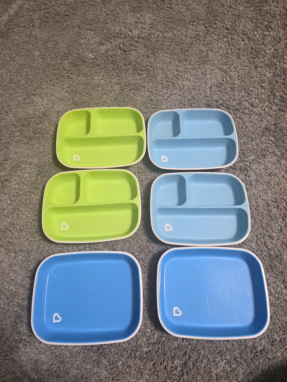 Munchkin Blue and Lime Green Divided Kids Plates - Set of 6